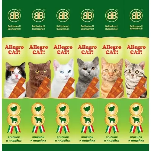

Колбаски B&B Allegro Cat со вкусом ягненка и индейки, 6 х 5 г