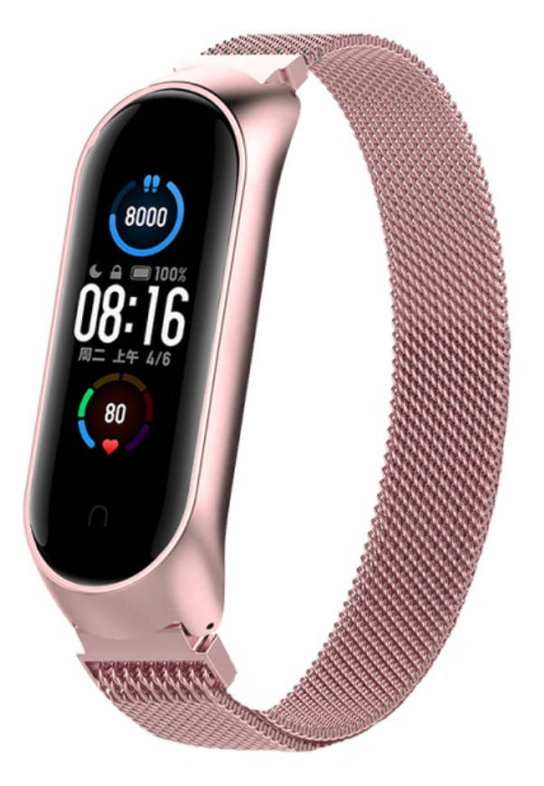 

Магнитный металлический ремешок для Mi Band 5 RoseGold Розово-золотой