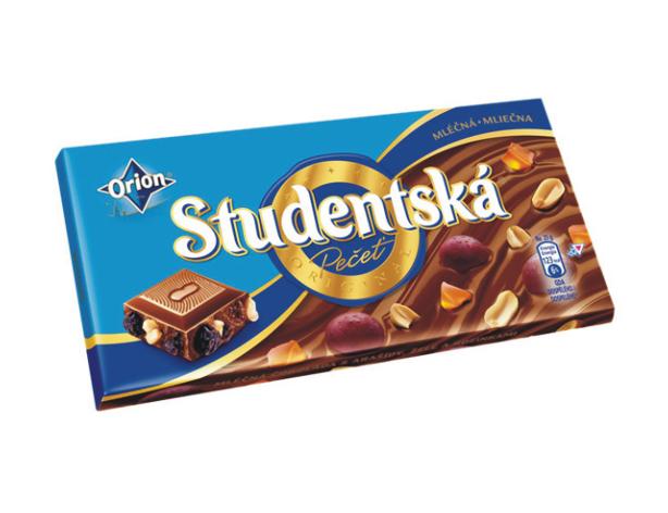 

Шоколад молочный Studentska Original Mlecna с арахисом , желе, изюмом Студенческая печать 180 гр