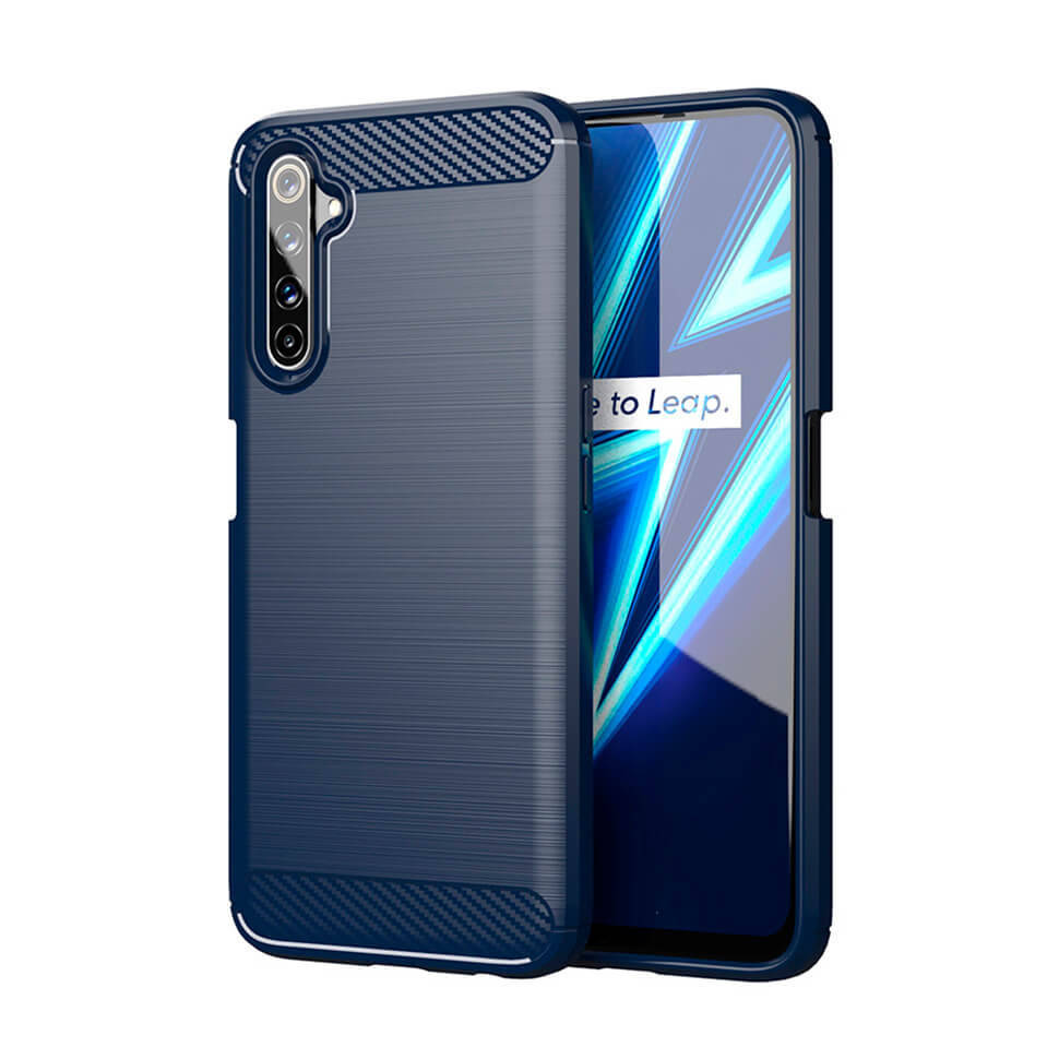 

Чехол Lenuo Carbon Fiber для Realme 6 Pro Navy Blue, Темно-синий