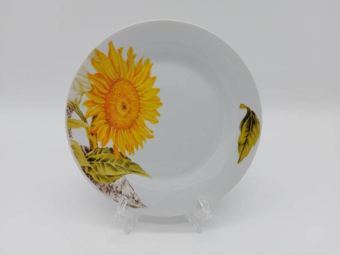 

Тарелка мелкая десертная керамическая белая цветная с рисунком закусочная Подсолнух в упаковке 12 штук D 18 cm, Белый