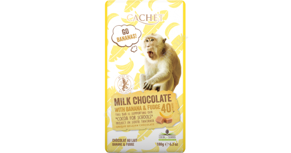 

Шоколад молочный "Cachet" with .BANANA AND FUDGE TANZANIA, 40% COCOA. 180г