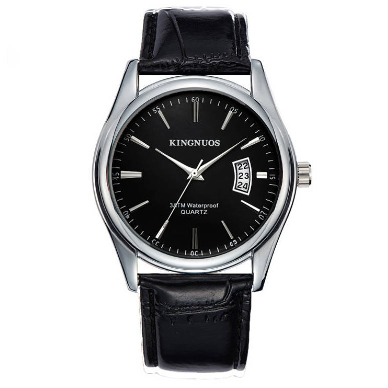 

Мужские часы Kingnuos искусственная кожа с датой Черный/Черный