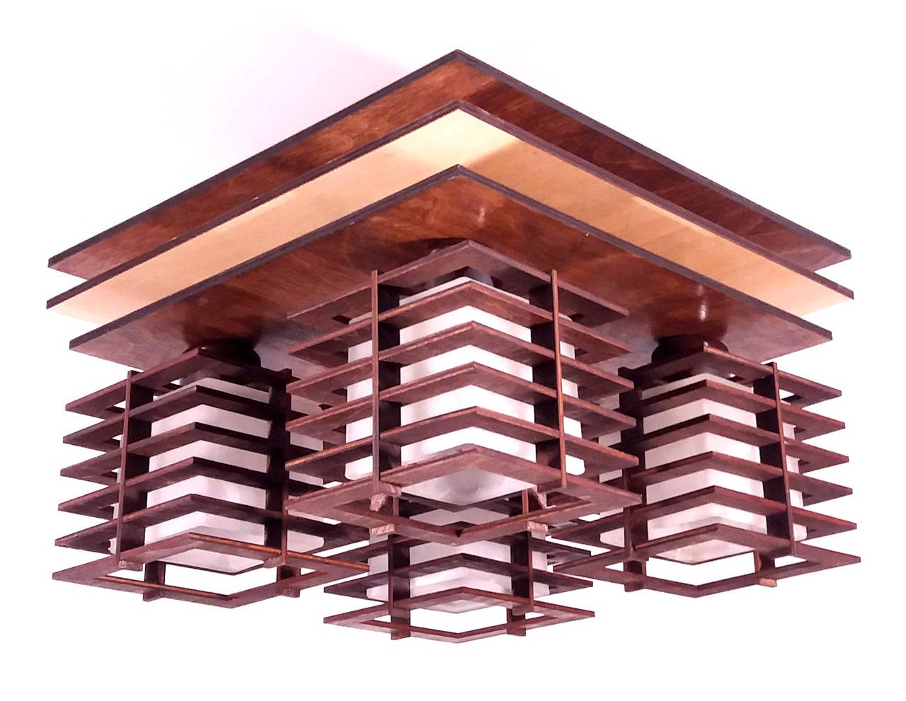 

Люстра потолочная на четыре лампочки деревянная коричневая Токіо геометрія/4, Коричневый