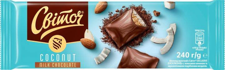 

Молочный шоколад с кокосом Exclusive coconut milk chocolate Светоч 240 г