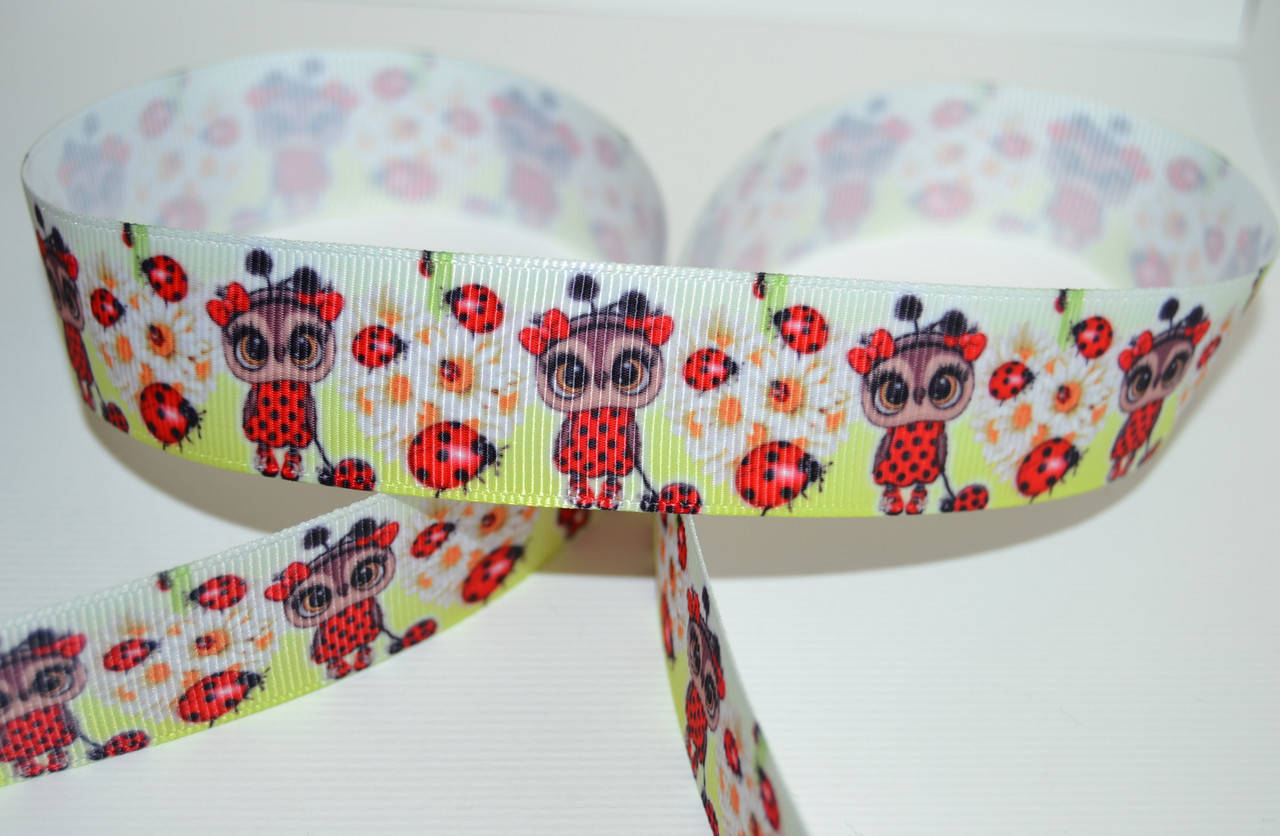 

Стрічка репсова 25мм Совушка-сонечко