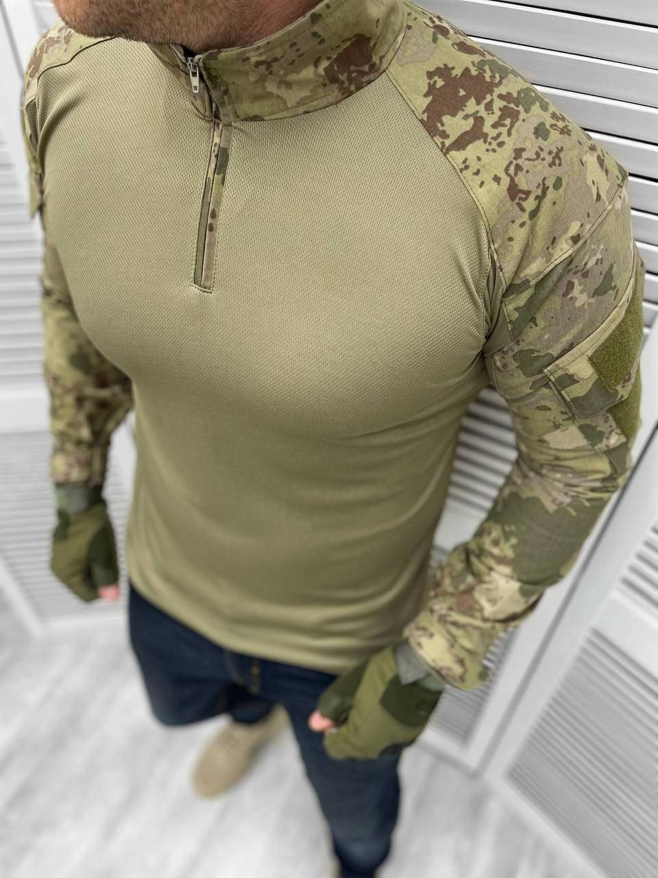 

Мужская военная тактическая рубашка Убакс с липучками под шевроны армейская хаки Ubaks