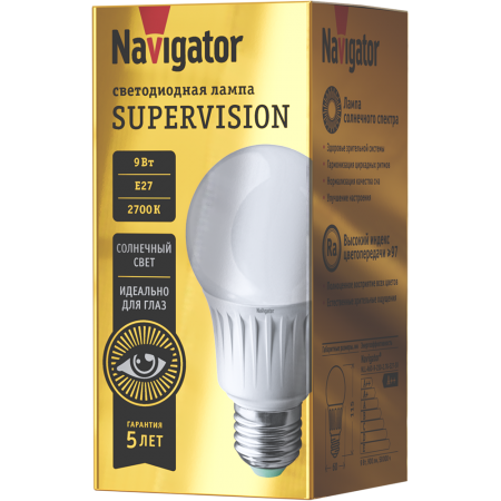 

Лампа Navigator 80548 NLL-A60-9-230-2.7K-E27-FR-SV