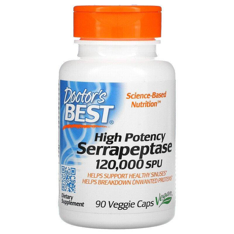 

Серрапептаза, Serrapeptase, Doctor's Best, 120,000 SPUs, 90 капсул (DRB-00231)