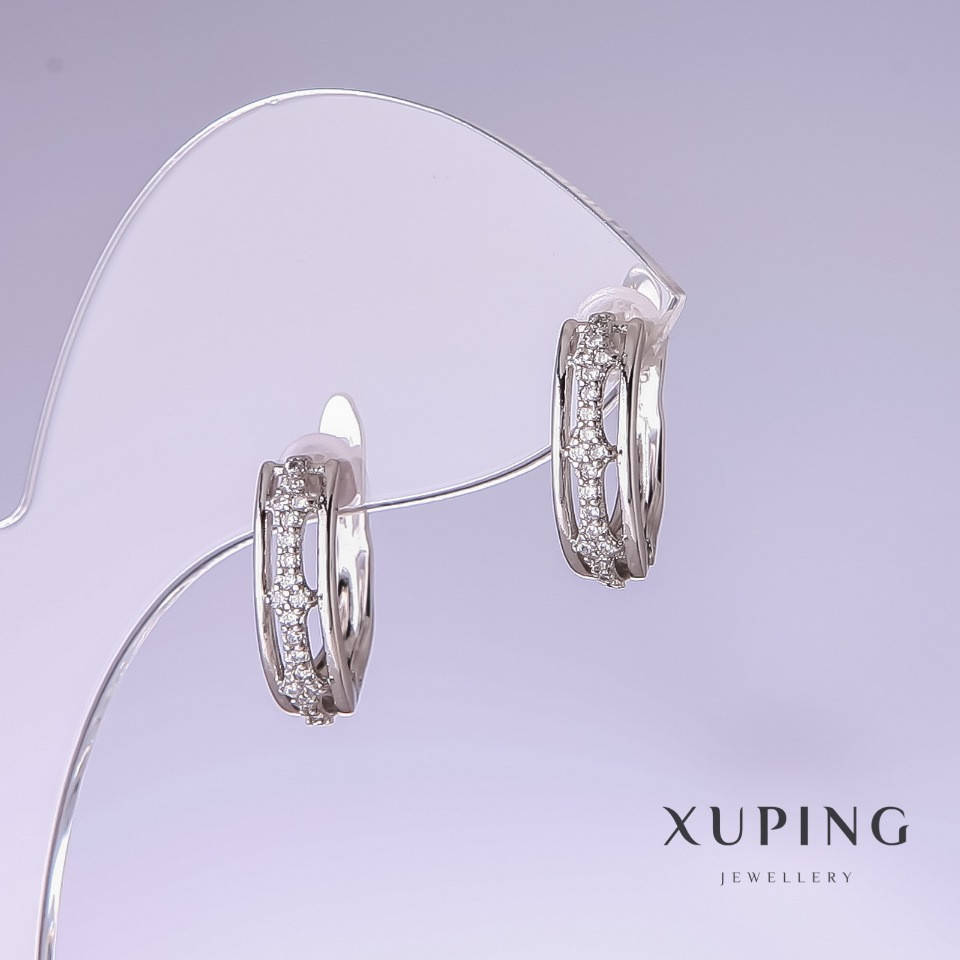 

Серьги Xuping с белыми стразами 15х4мм родий 18к