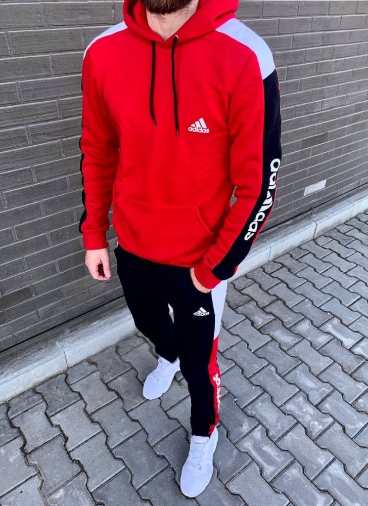 

Спортивный костюм мужской утеплённый на флисе Adidas красный