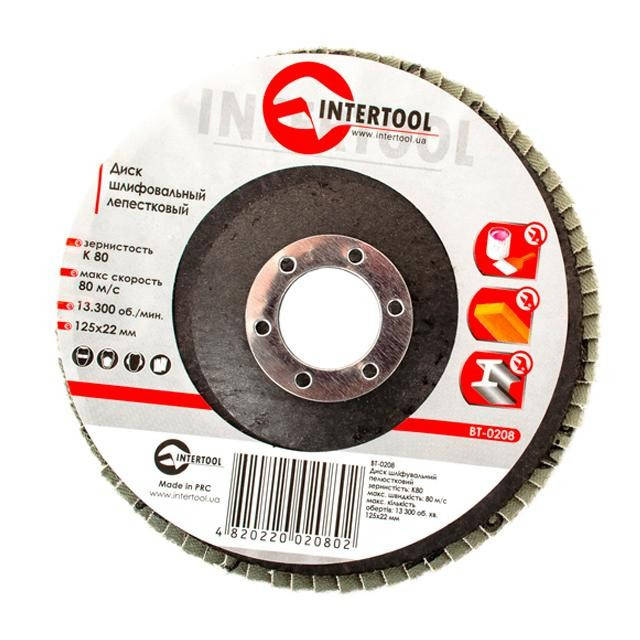 

Диск шлифовальный лепестковый 125x22 мм, зерно K80 INTERTOOL