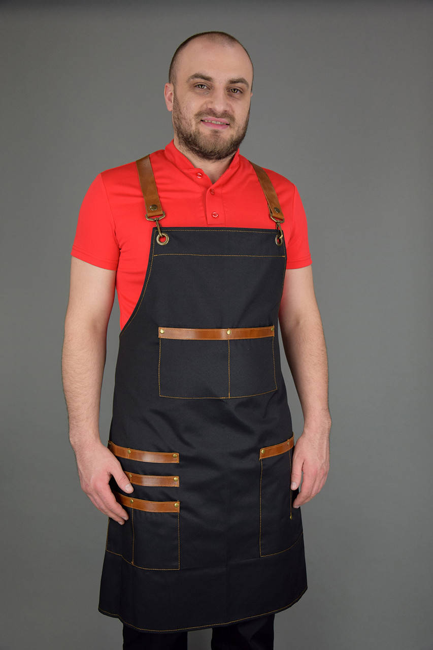 

Фартук водоотталкивающий с нагрудником чёрный "Кожа", Черный