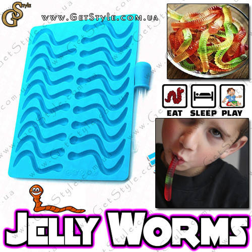

Силиконовая форма Жевательные червячки - "Jelly Worms", Разные цвета