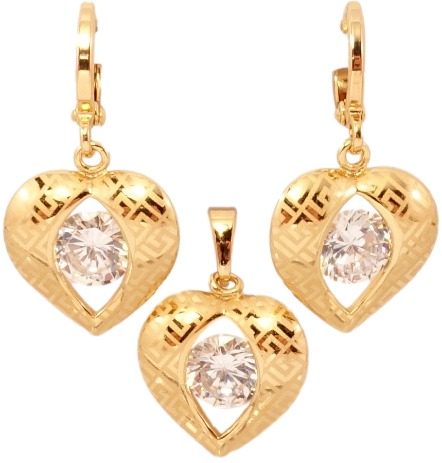 

Набор XP Позолота 18К Серьги Кулон "Сердечки с орнаментом напылением и кристаллом"