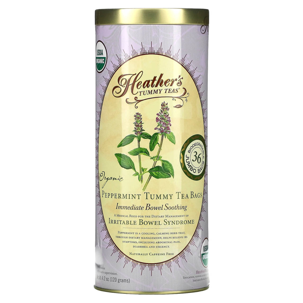 

Лечебные чаи Heather's Tummy Care, Tummy Teas, Organic Peppermint Tea Bags, Caffeine Free, 36 Extra Large Tea