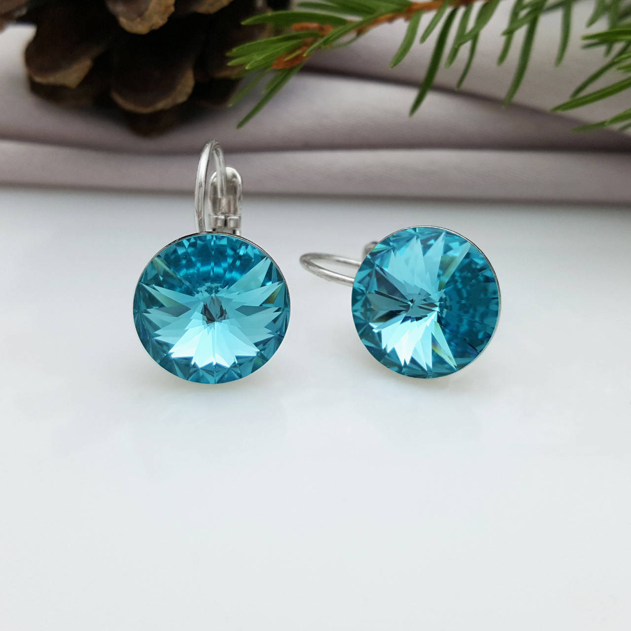 

Серьги Бирюзовый Swarovski, медсплав Xuping
