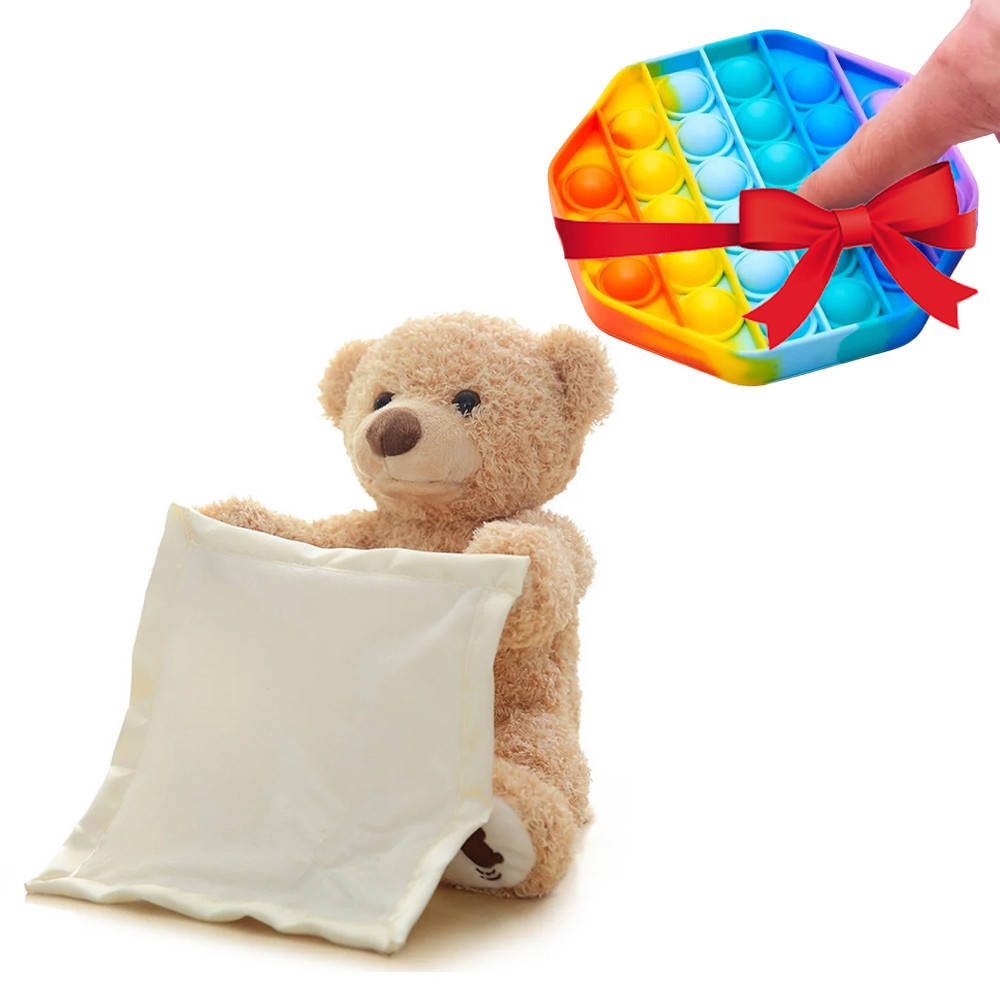

Интерактивная мягкая игрушка Peekaboo Bear говорящий Мишка (Пикабу) + Подарок Игрушка антистресс Pop it, Бежевый