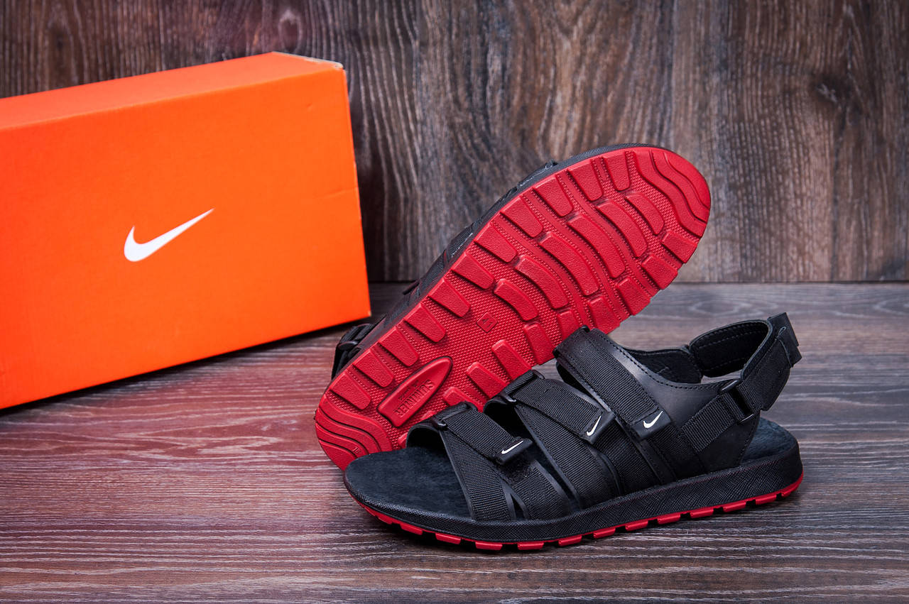 

Мужские кожаные сандалии из натуральной кожи Nike Summer life black 43, Черный
