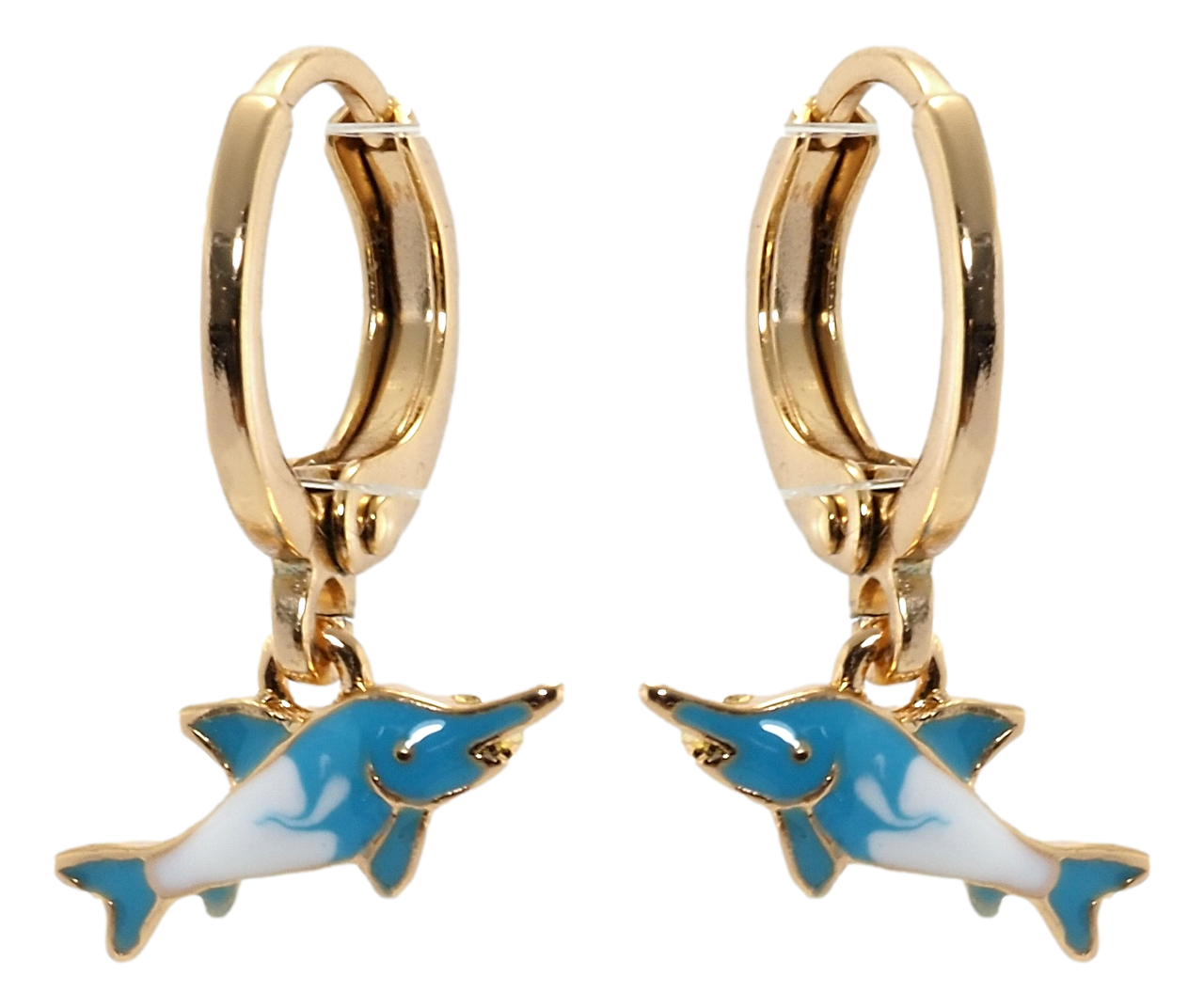 

Серьги детские Xuping Позолота 18K колечки "Акулы покраска бело-голубой эмалью"