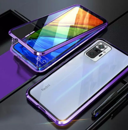 

Магнитный металл чехол FULL GLASS 360° для Xiaomi Redmi Note 10 Pro / Фиолетовый