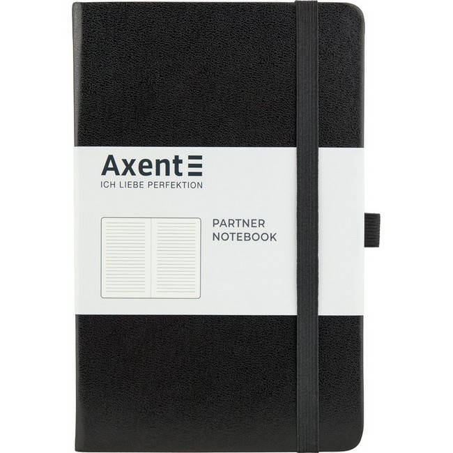 

Блокнот 125*195 на гумці Axent Partner в лінію 96арк, тверда обкладинка чорний