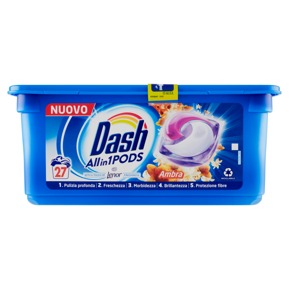

Капсулы с Lenor для универсальной стирки Dash Ambra 27 шт.