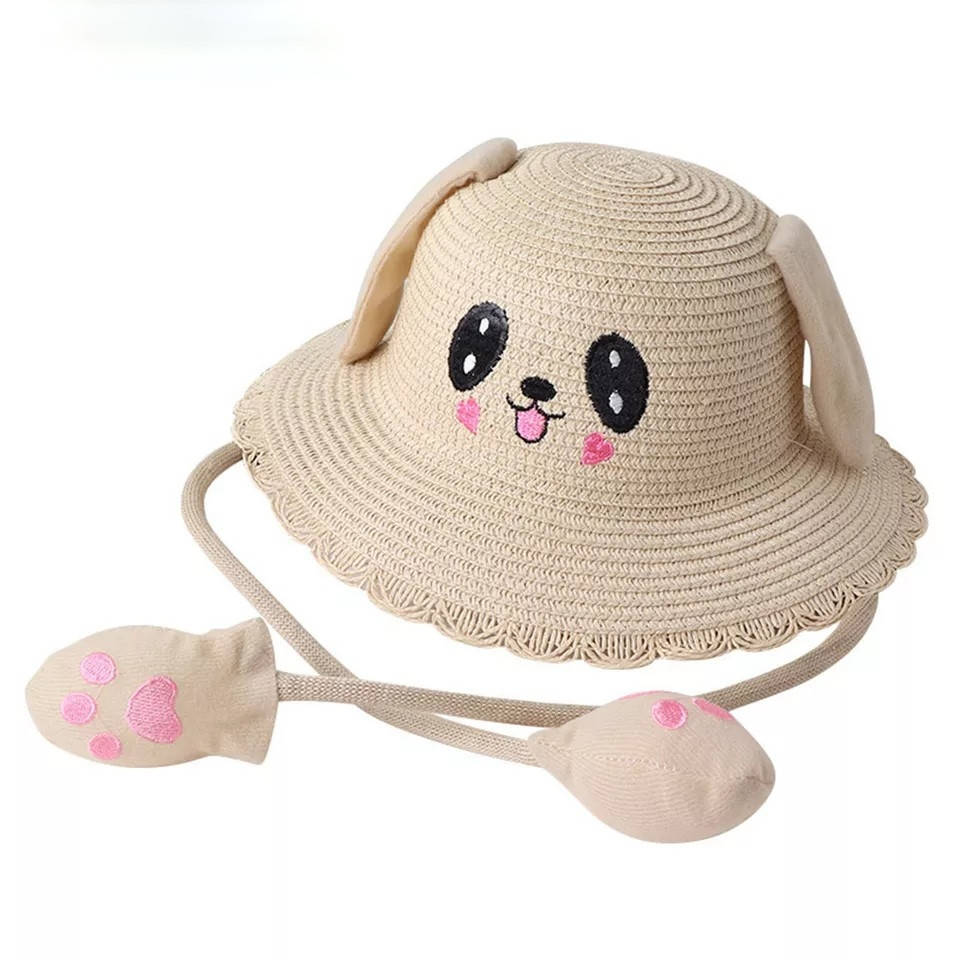 

Детская летняя шляпа с поднимающимися ушами с рюшами, размер 52-54 бежевая, Бежевый