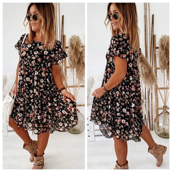 

Лёгкое летнее платье сарафан до колена в цветочный принт