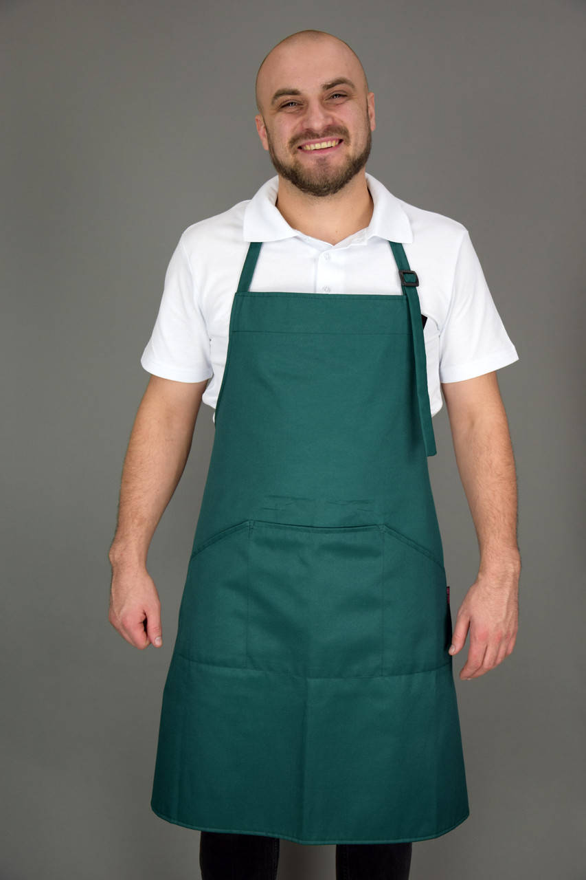 

Фартук водоотталкивающий поварской/официантский с нагрудником темно-зеленый, Зелёный