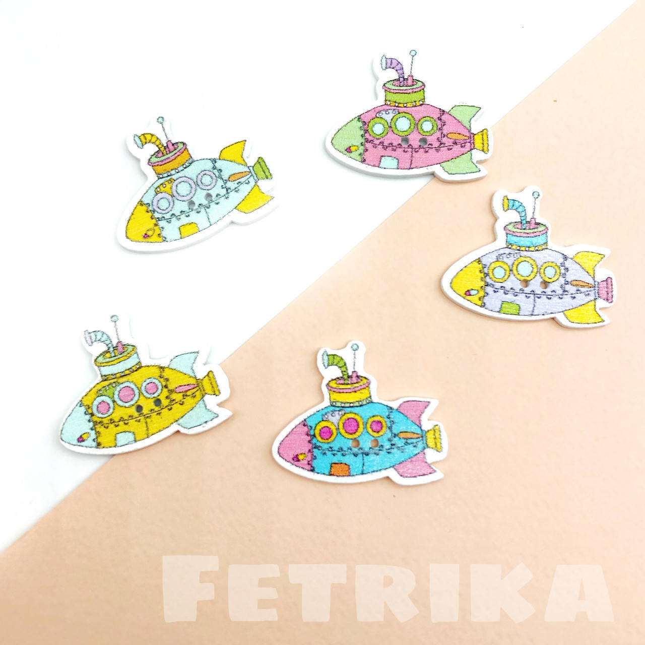 

Пуговицы “Подводные лодки" деревянные, 30*25 мм, МИКС, Разные цвета