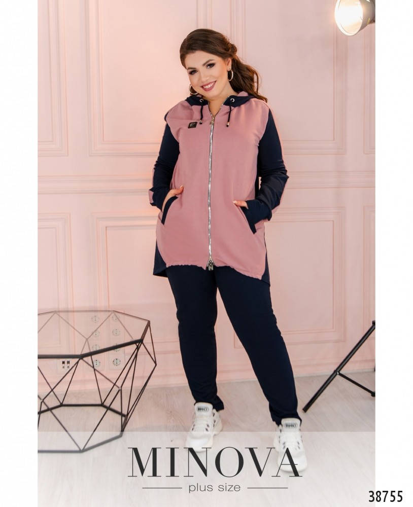 

Хитовый батальный спортивный костюм с асимметрией, размер от 50 до 64, Розовый