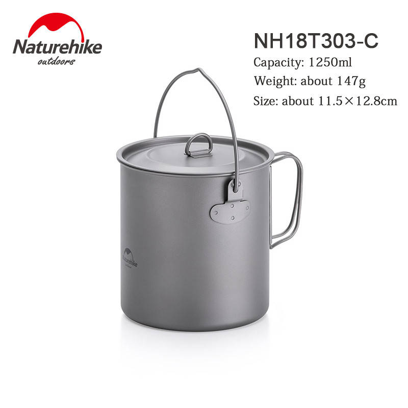 

Туристический титановый котелок Naturehike NH18T303-C на 1250 мл. Каструля из титана. Титановая посуда., Светло-серый