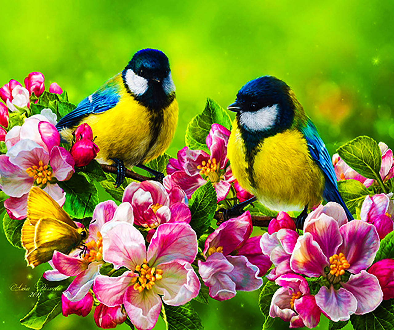 

Алмазная вышивка. Набор алмазной вышивки "Птички в яблоневом цвету". Размер 40*30 см.