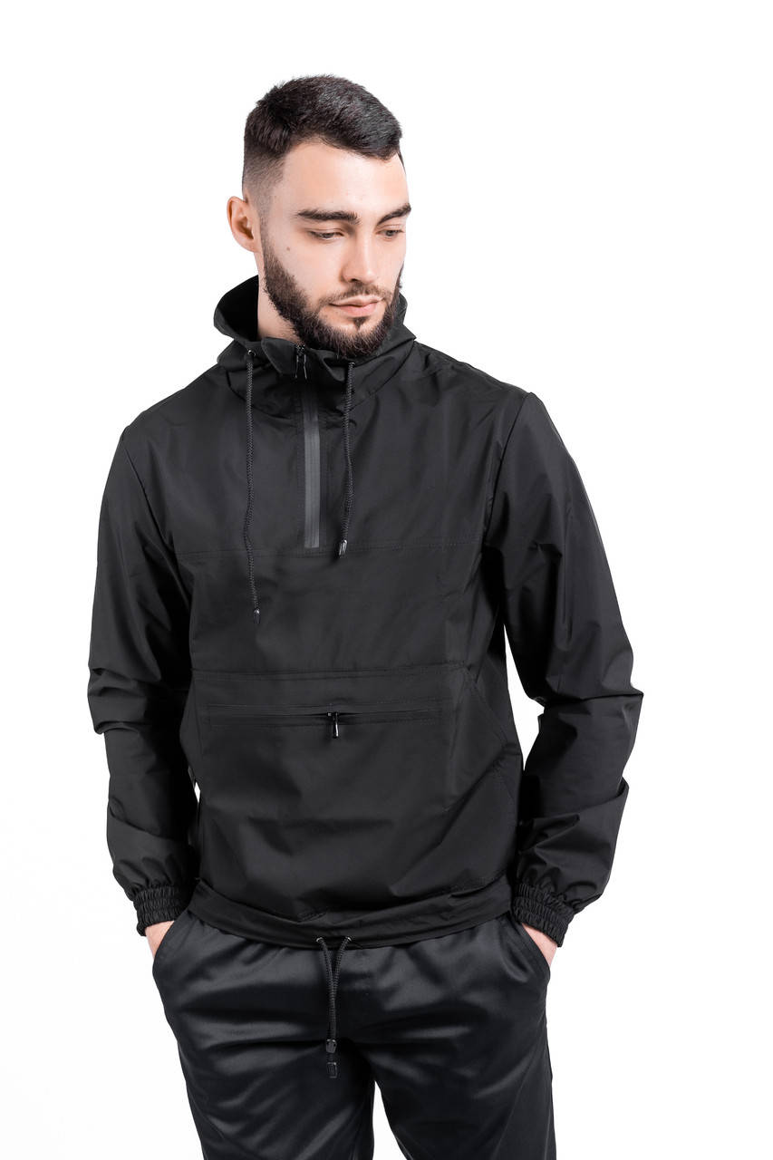 

Мужская ветровка черная весенняя Анорак осенний