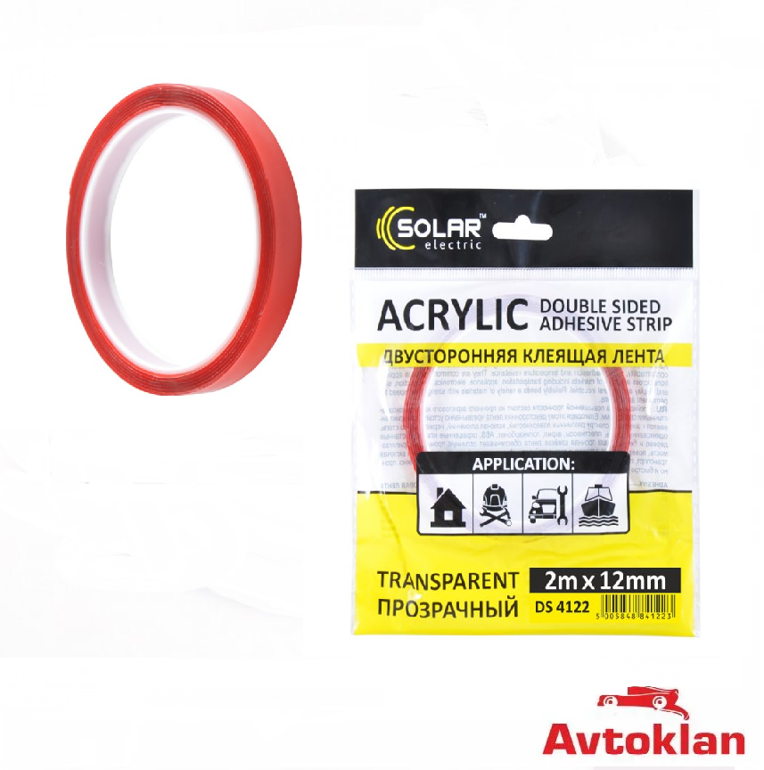 

Скотч двусторонний клеящая лента SOLAR (DS4122) прозрачный ACRYLIC (VHB) 2м x 12мм