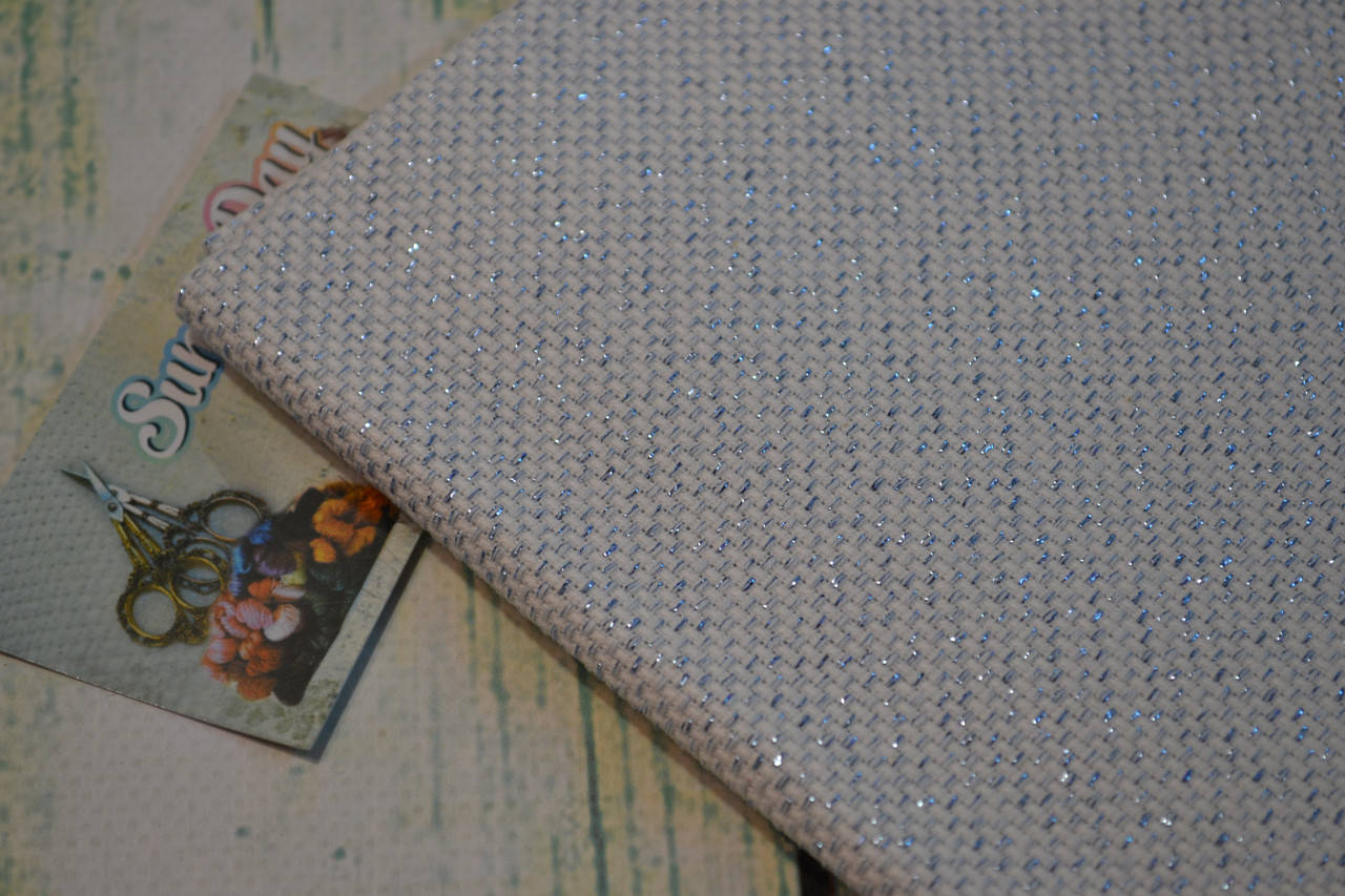 

Канва Аида 14, цвет - белый/люрекс синий (29х29см)