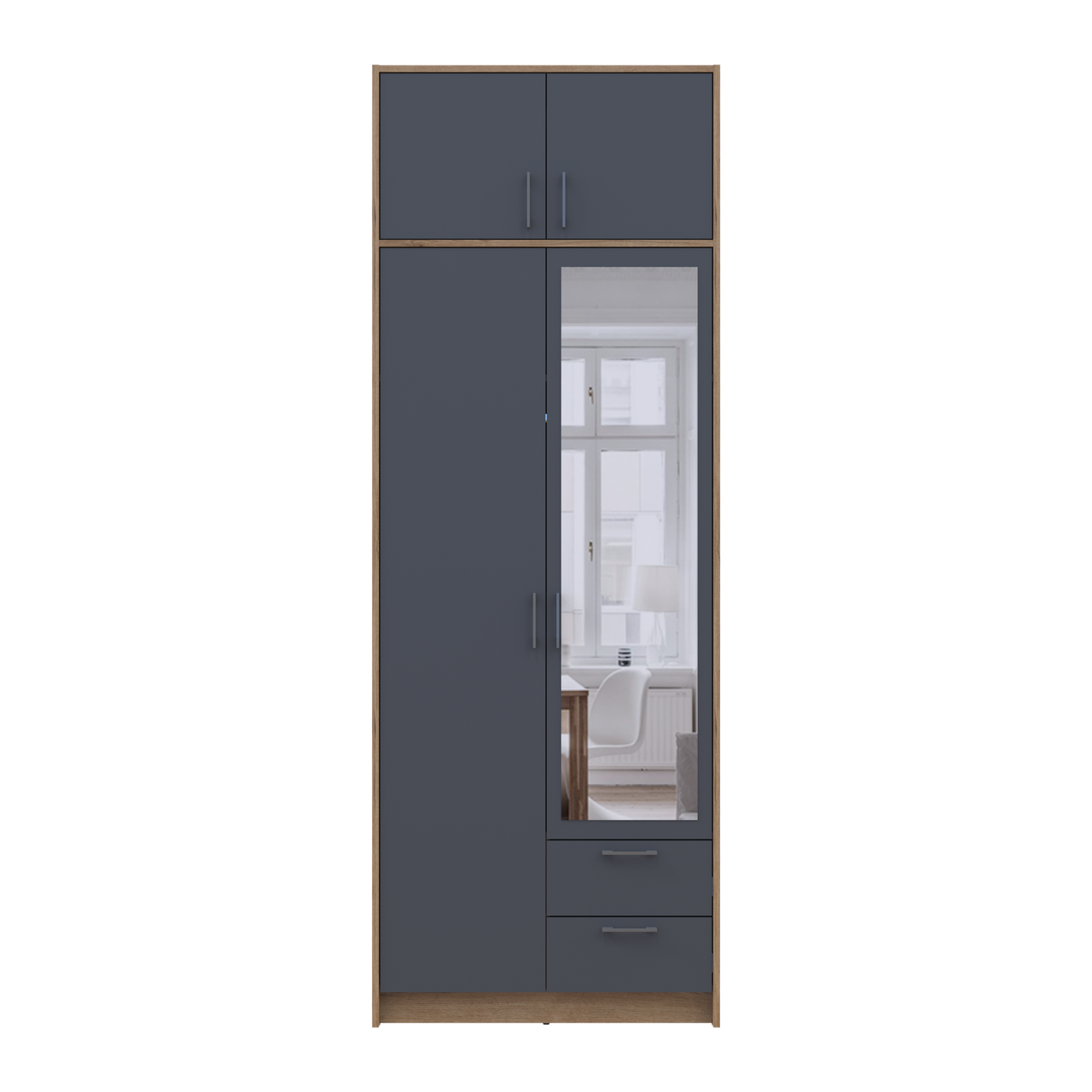 Розпашна Шафа для одягу Doros Ронді з антресолею та дзеркалом Дуб Артізан/Графіт 2ДСП 82х52х236 (80737810) 4