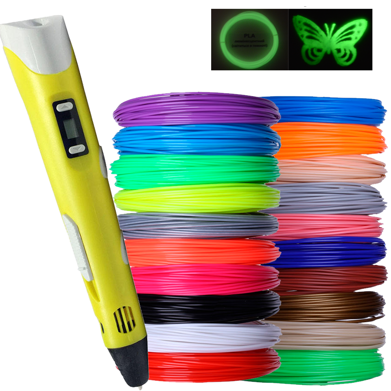 

3D ручка желтая +комплект пластика 25 цветов, 125 метров +трафареты