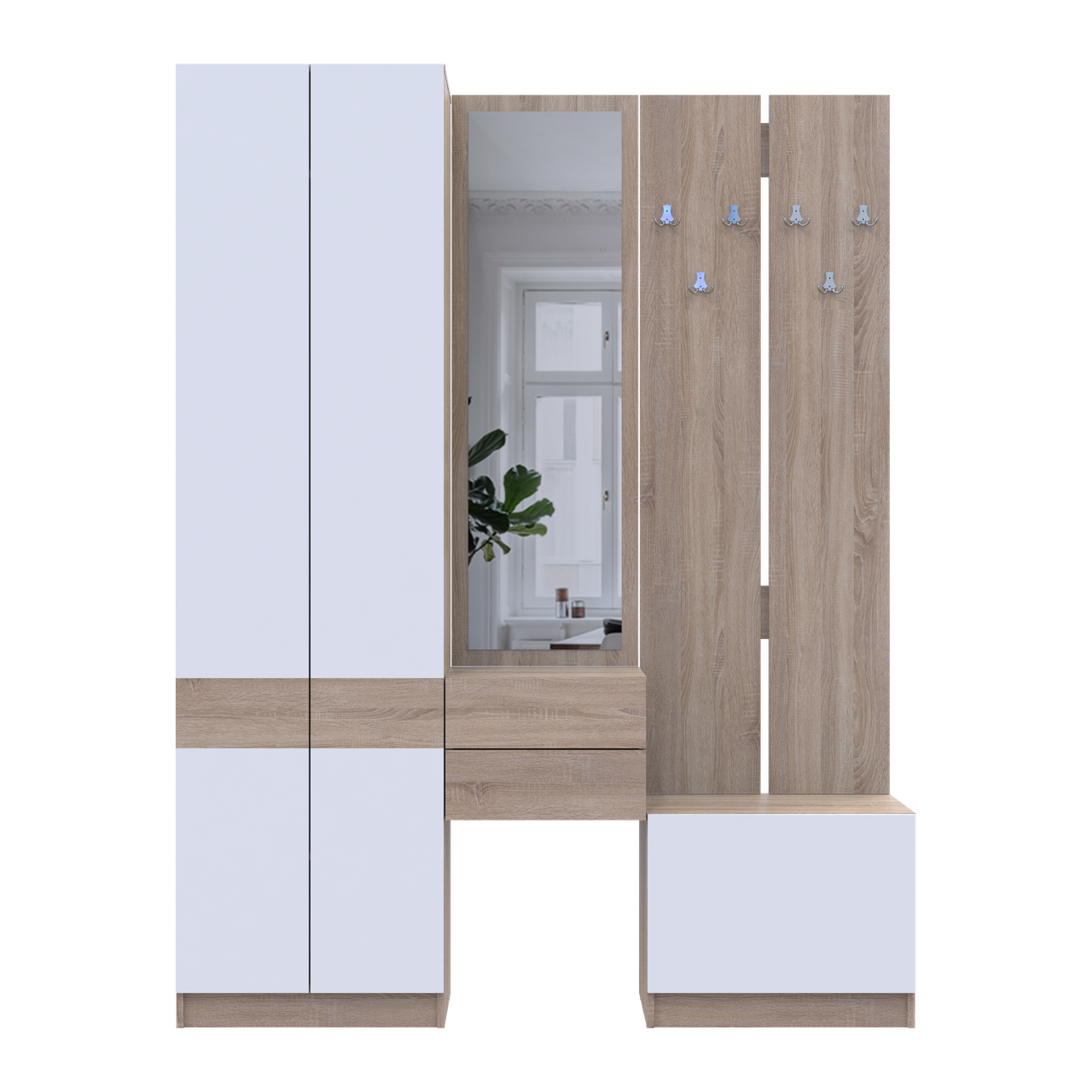 Передпокій Doros Сола Дуб Сонома/Білий ДСП / дзеркало 165х40х215 (42005147) 4