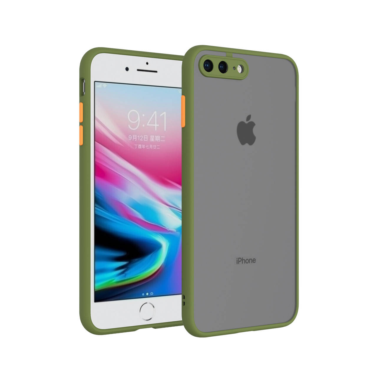 

Противоударный матовый чехол для iPhone 7 8 Plus хаки бампер защита камеры
