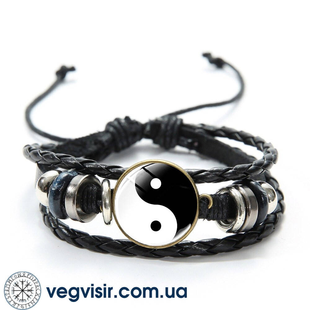 

Шикарный кожаный Браслет инь-янь Тай-Чи амулет оберег Унисекс