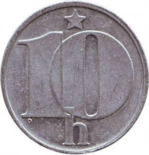 

Монета 10 геллеров. 1973-91 год, Чехословакия. (БЖ)