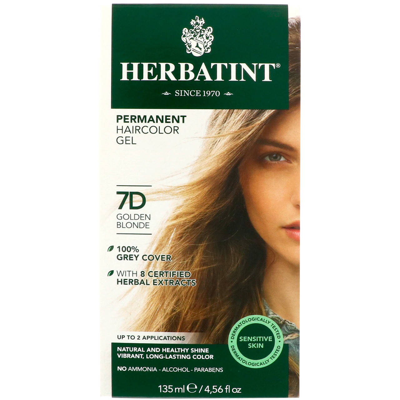 

Herbatint, Permanent Haircolor Gel, 7D, Golden Blonde, 4.56 fl oz (135 ml)