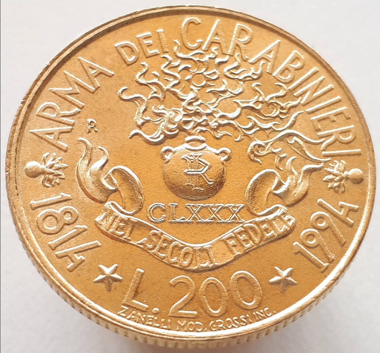 

Италия 200 лир 1994 - 180 лет карабинерам