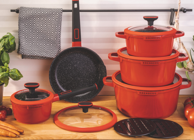 

Набор посуди, кастрюль с мармуровим покриттям Edenberg EB-5647, Красный