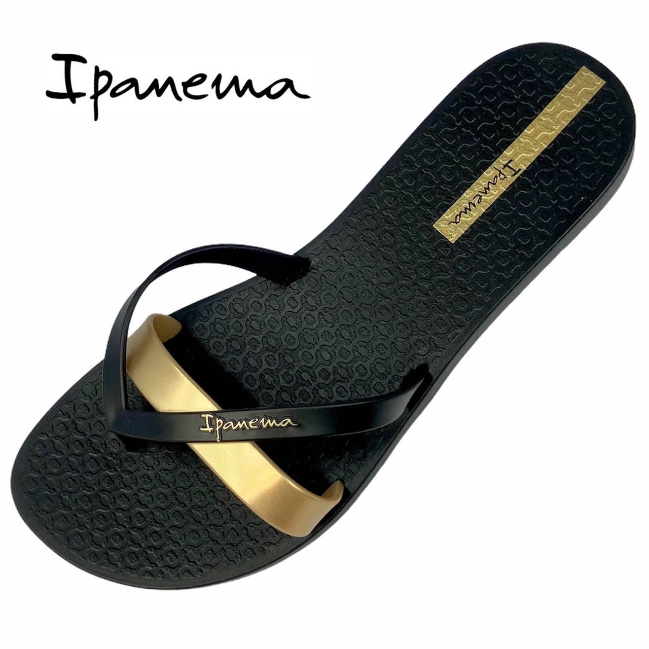 

Вьетнамки женские черно-золотые летние пляжные шлепанцы Ipanema 81805-24006