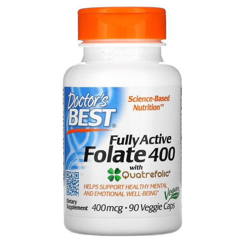 

Фолат с Quatrefolic "Folate 400 Fully Active" Doctor's Best, 400 мкг, 90 капсул