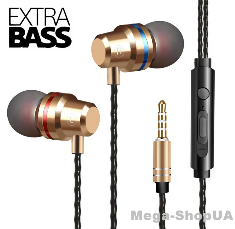 

Вакуумные стерео наушники гарнитура проводные с регулировкой громкости и микрофоном NY4872G. Навушники дротові, Золотистый