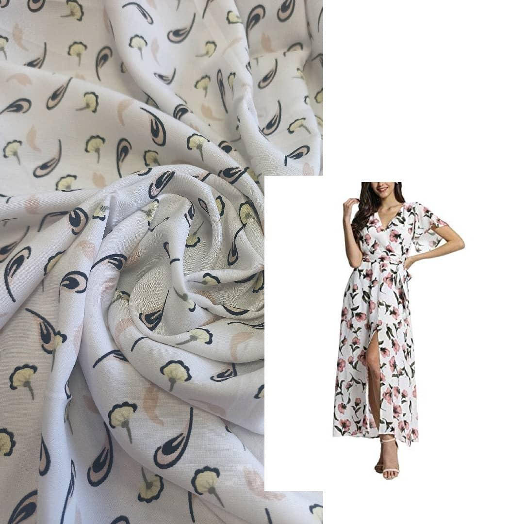 

Штапель принт одуванчик на молочном фоне, Молочный